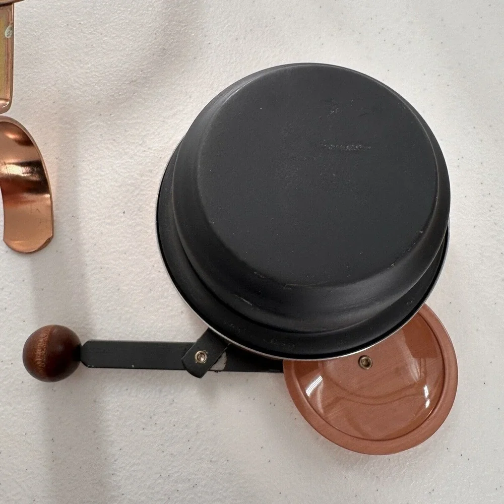 Iron and Copper Chafing‎ Dish Fondue Pan Set Wooden Handle Lightweight No Lid